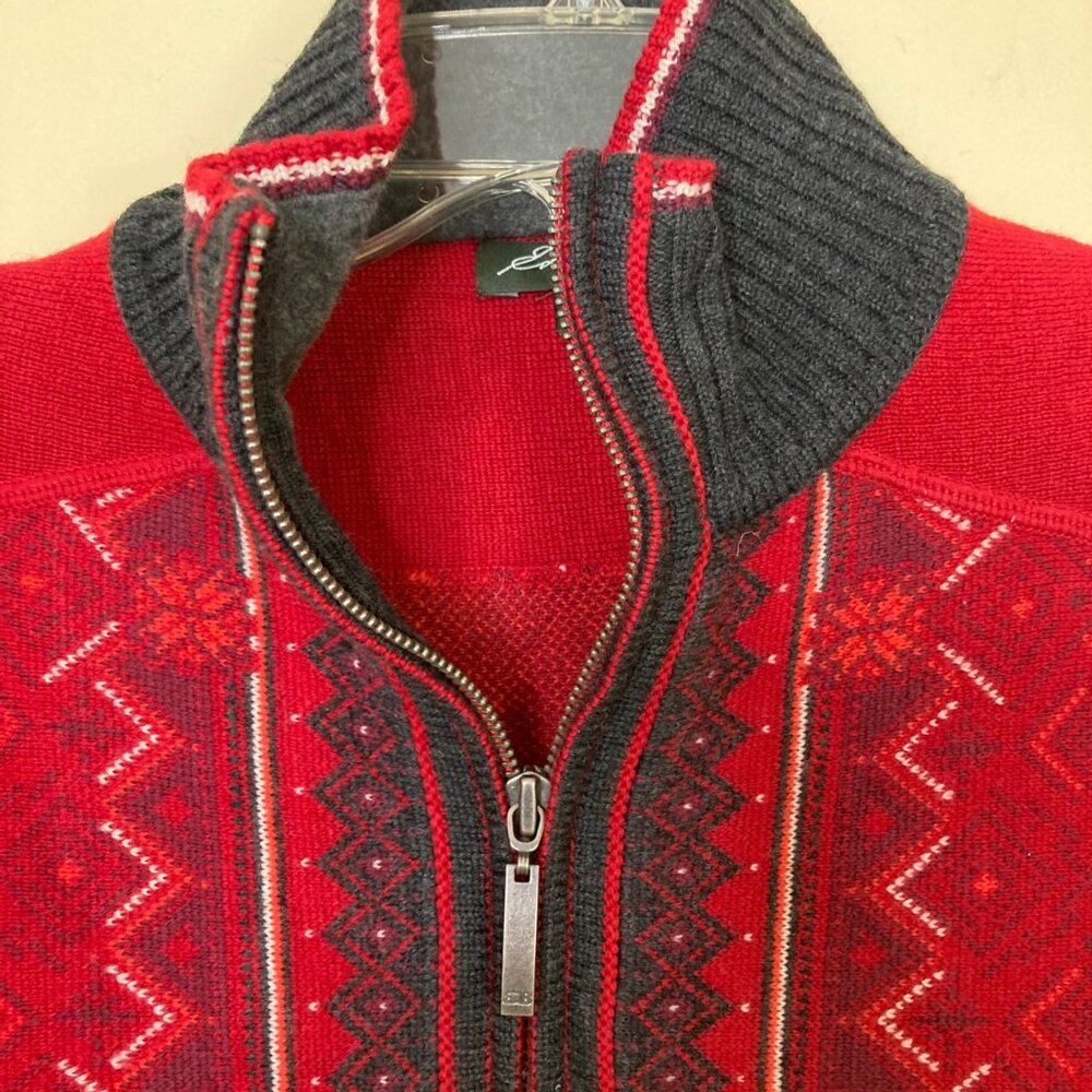 Eddie Bauer Womens Red & Gray Nordic Full-Zip Cardigan Sweater Small Merino Wool - Picture 4 of 13